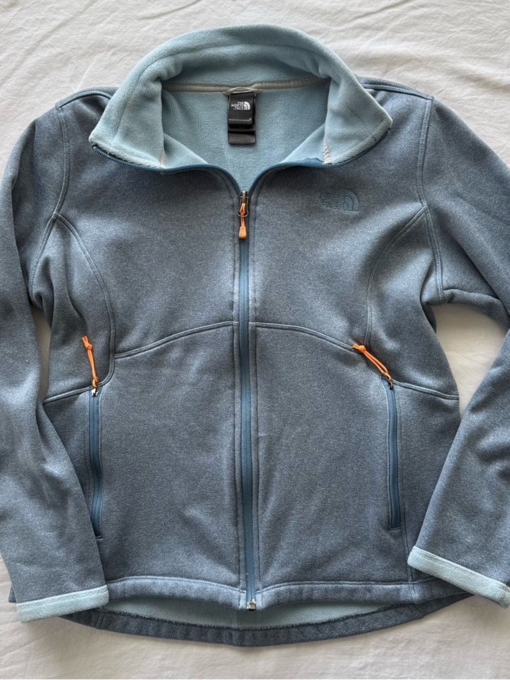 The North Face Agave Women's Full Zip Jacket Cool Blue Heather Size L Orange Zip